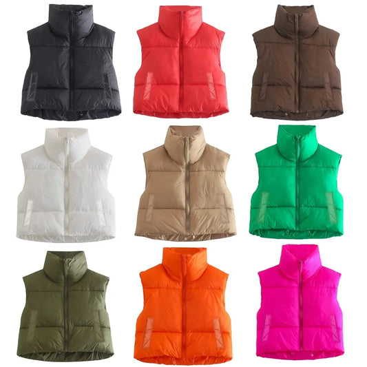 Gilet da donna Autunno Inverno Cappotti corti caldi Colletto alla coreana Gilet leggero senza maniche Giacche Capispalla di moda