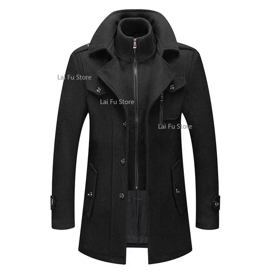 Cappotto di lana da uomo d'affari autunno e inverno moda doppio colletto giacca fredda cappotto spesso antivento