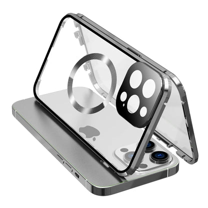 360 ° Protezione completa Magsafe Custodia per telefono con chiusura a scatto in vetro magnetico a doppia faccia in metallo per iPhone 15 Pro Max 13 12 14 Pro Max Cover