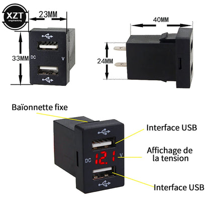 Presa per caricabatteria da auto Dual USB 2.1A adattatore di alimentazione per caricabatterie da auto 12-24V con voltmetro digitale per Toyota New Carolina LEVIN