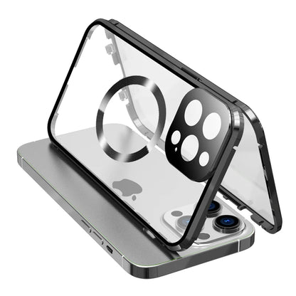 360 ° Protezione completa Magsafe Custodia per telefono con chiusura a scatto in vetro magnetico a doppia faccia in metallo per iPhone 15 Pro Max 13 12 14 Pro Max Cover