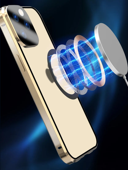 360 ° Protezione completa Magsafe Custodia per telefono con chiusura a scatto in vetro magnetico a doppia faccia in metallo per iPhone 15 Pro Max 13 12 14 Pro Max Cover