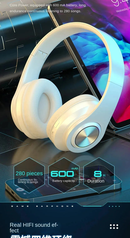 Cuffie Bluetooth Illuminazione RGB Cancellazione del rumore Cuffie pieghevoli Over Ear Stereo HIFI Cuffie sportive Lettore musicale TF B39