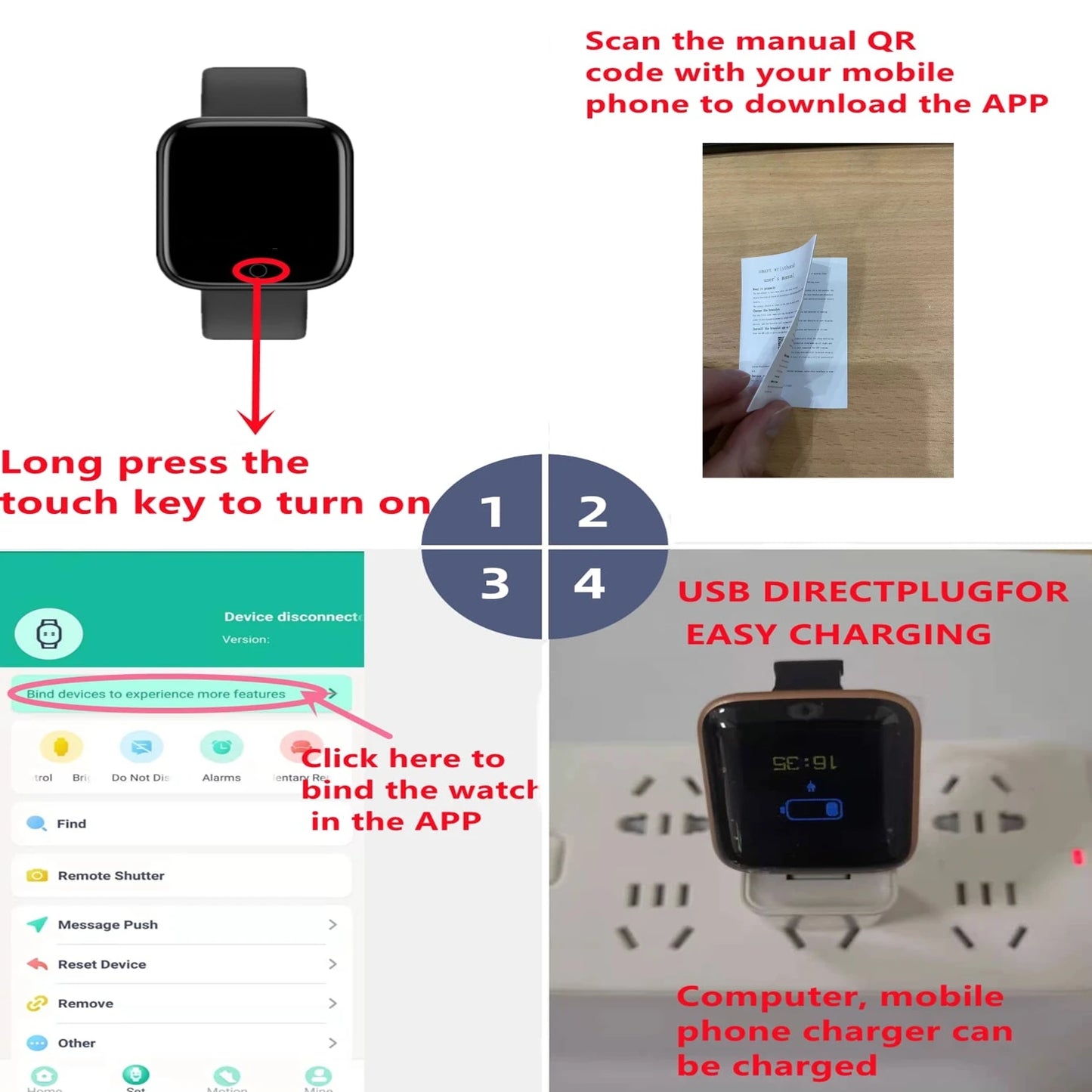 Smartwatch Uomo Donna Orologi da polso Smart Watch Messaggio Fitness Monitor Bracciale Regalo di compleanno Orologio elettronico per Android IOS