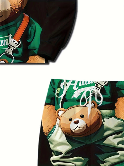 Il nuovo set di felpe con cappuccio da uomo per la primavera e l'autunno 2025 è una collezione streetwear casual e alla moda con stampe di orsi