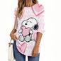 Maglietta da donna con scollo a V e maniche lunghe, casual, in poliestere traspirante, per abbigliamento da donna, top e t-shirt, serie di cartoni animati Snoopy