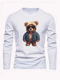 100 cotton men's casual long sleeved round neck loose bear pattern printed autumn and winter T-shirt top versatile
