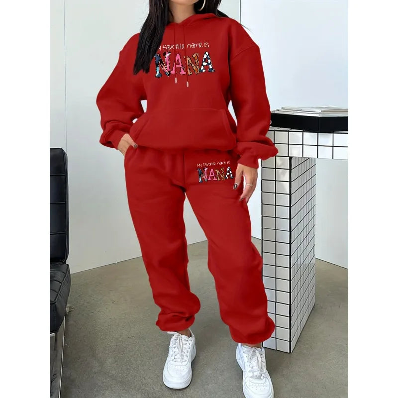 2025 New Car Letter 3D Printed Women's Hooded Sweatshirt Long Pants Set Home Long Sleeved Casual Shirt Set
