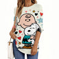 Maglietta da donna con scollo a V e maniche lunghe, casual, in poliestere traspirante, per abbigliamento da donna, top e t-shirt, serie di cartoni animati Snoopy