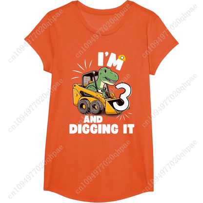 I'm 3 And Digging It 3rd Birthday Dinosaur Construction Boy T-Shirt