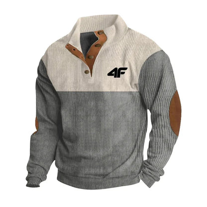 4F Men's Casual Long Sleeve Sweatshirt Stand Collar Button Pullover Outdoor Streetwear for Autumn New