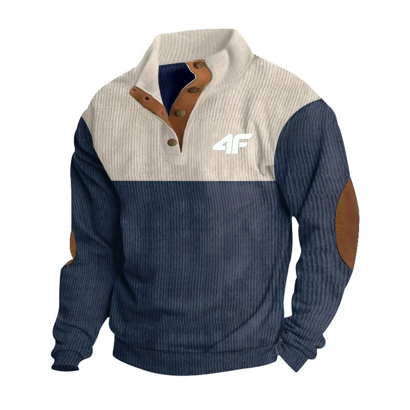 4F Men's Casual Long Sleeve Sweatshirt Stand Collar Button Pullover Outdoor Streetwear for Autumn New