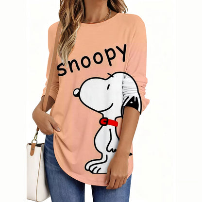 Fashion Snoopy Cartoon Series Women O-Neck Long Sleeve T-Shirt Casual Polyester Breathable Women's Clothing Apparel Tops Tees
