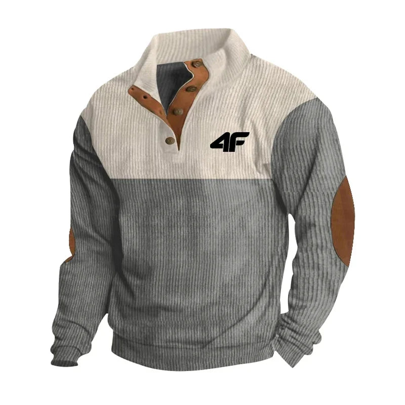 4F Men's Casual Long Sleeve Sweatshirt Stand Collar Button Pullover Outdoor Streetwear for Autumn New