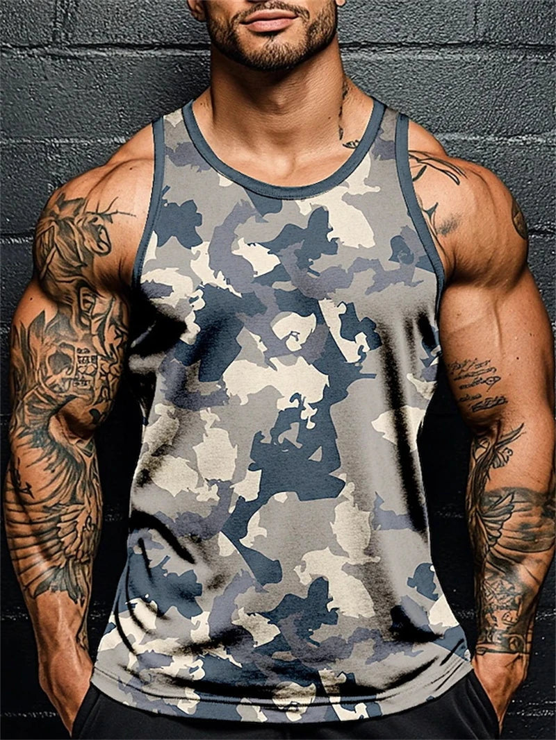 3D Print Camouflage Graphic Men's Sleeveless T-Shirt Summer New Sport Fitness Vest Outdoor Casual Man Gym Clothing Quick Drying