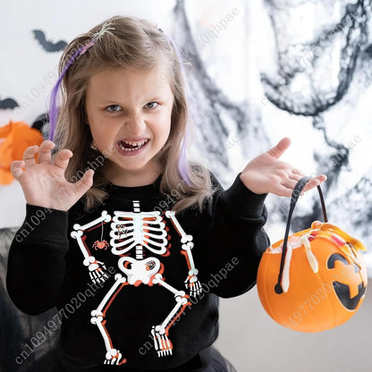 Boys Girls Halloween Sweatshirt Toddler Pumpkin Face Long Sleeve Shirt Kids Skeleton Top Clothes 2-7T