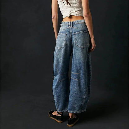 Jeans in denim stile americano vintage da donna, nuovi pantaloni dritti con cuciture al ginocchio, pantaloni casual larghi a vita media da pendolare