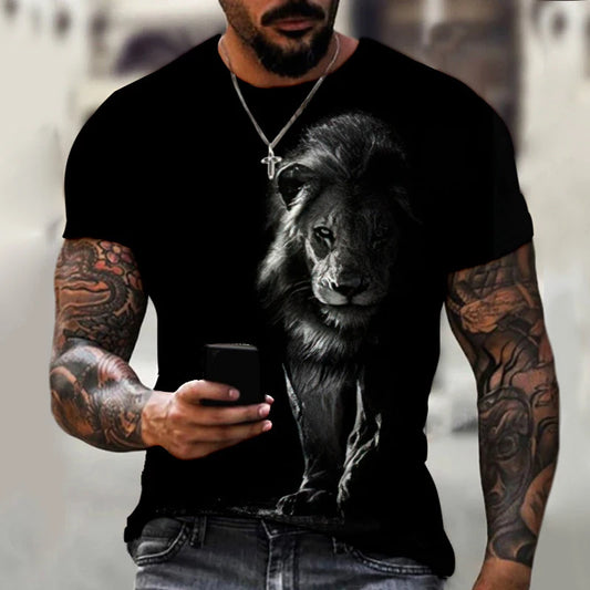 Summer Lion 3D Print T-shirt Animal Summer Men Woman T Shirts Fashion Short Sleeve Oversized Harajuku Streetwear Kids Tees Tops