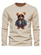 100 cotton men's casual long sleeved round neck loose bear pattern printed autumn and winter T-shirt top versatile