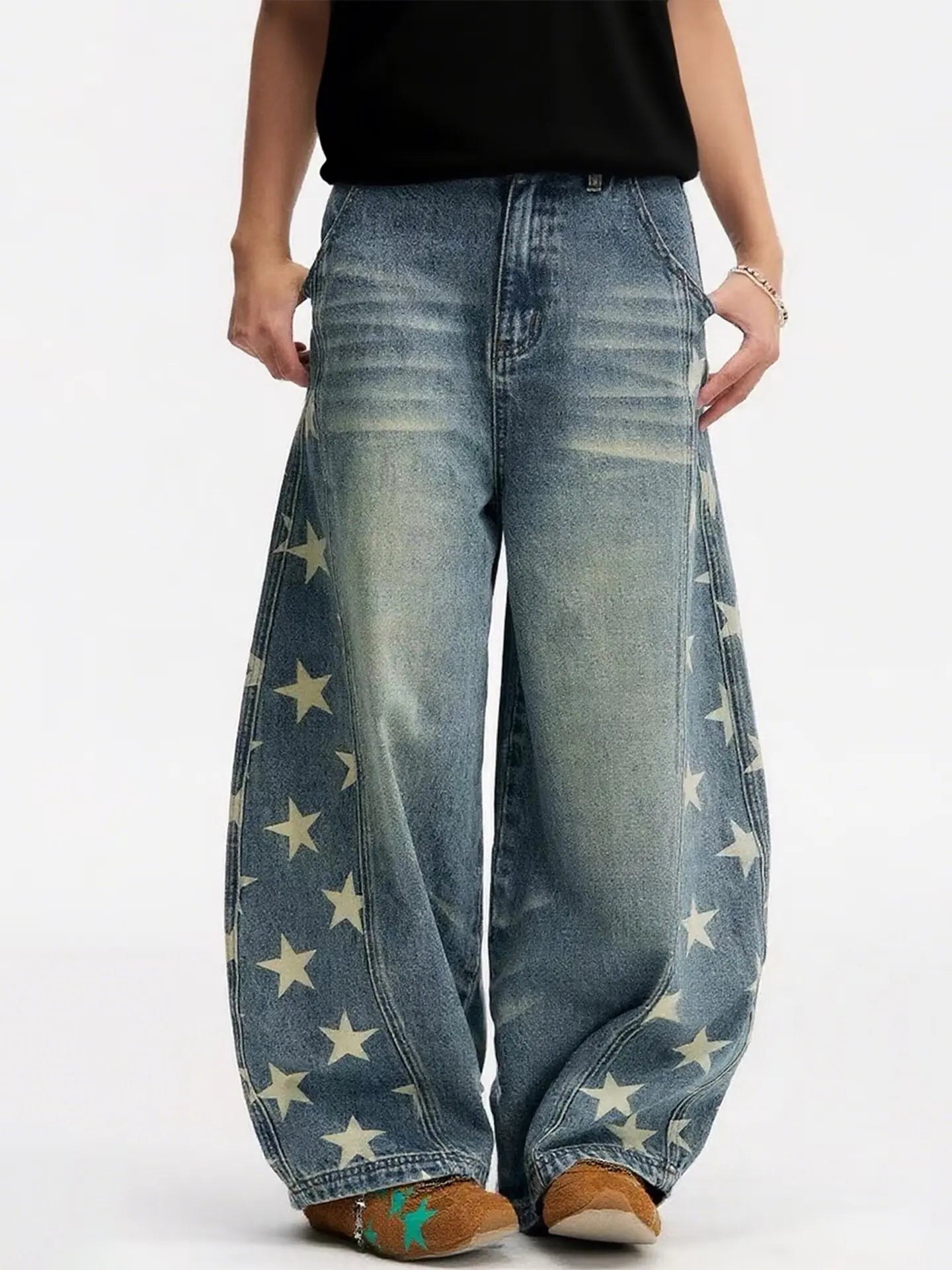 Jeans casual da donna Blue Star, larghi, cargo, Y2K, stile giapponese Harajuku High Street, pantaloni vintage anni 2000, abbigliamento jeans