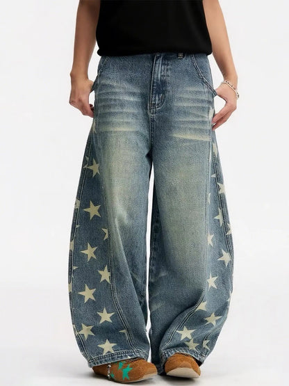 Jeans casual da donna Blue Star, larghi, cargo, Y2K, stile giapponese Harajuku High Street, pantaloni vintage anni 2000, abbigliamento jeans