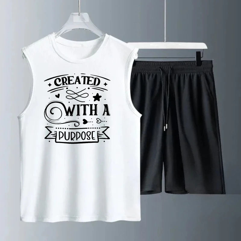 Completo Sportivo Uomo Estivo - Set Canotta e Pantaloncini Stampati ad Asciugatura Rapida