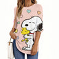 Maglietta da donna con scollo a V e maniche lunghe, casual, in poliestere traspirante, per abbigliamento da donna, top e t-shirt, serie di cartoni animati Snoopy